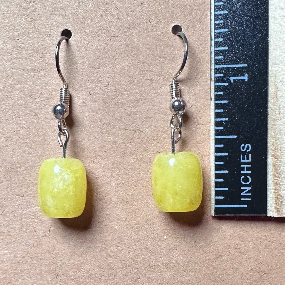 Honey Jade earrings yellow and silver tone handmade - Picture 2 of 5